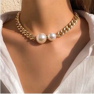 Bespoke Gold Curb Chain with Majestic Pearl Choker